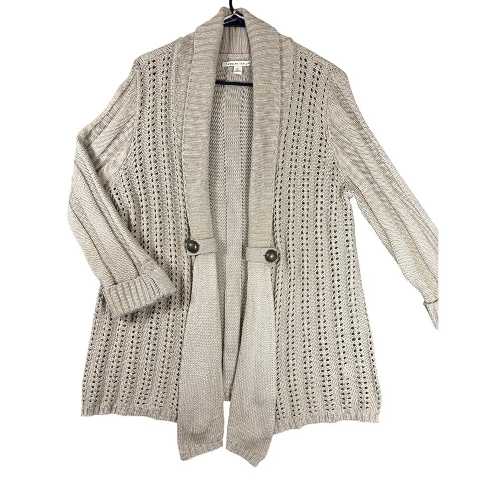Carolyn Taylor XL Beige Open Knit Shawl Collar Cardigan